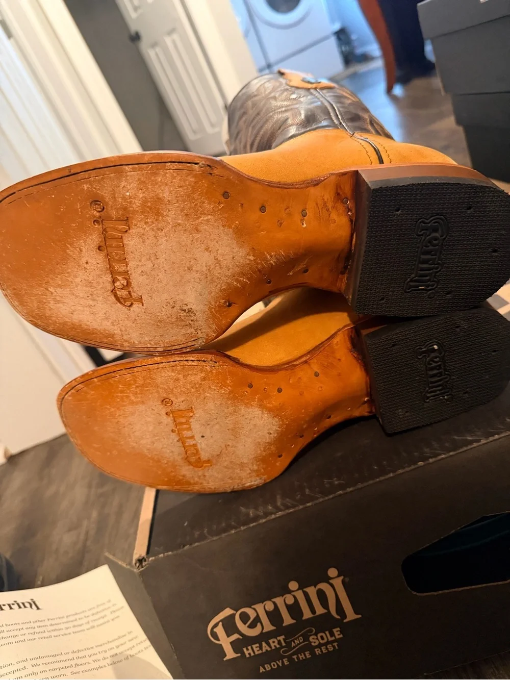 Ferrini Two-Tone Western Suede Boot in Tan and Dark Brown